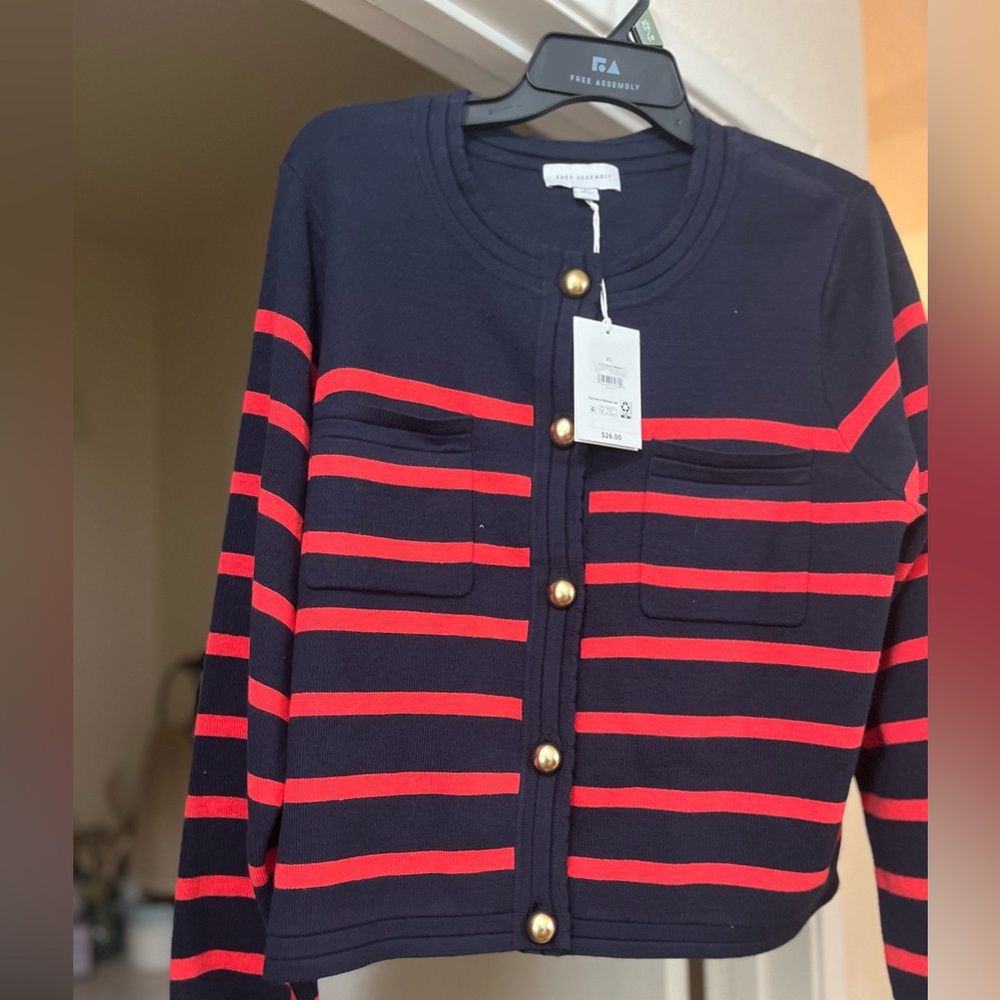 Free Assembly Navy Cardigan with Gold Buttons